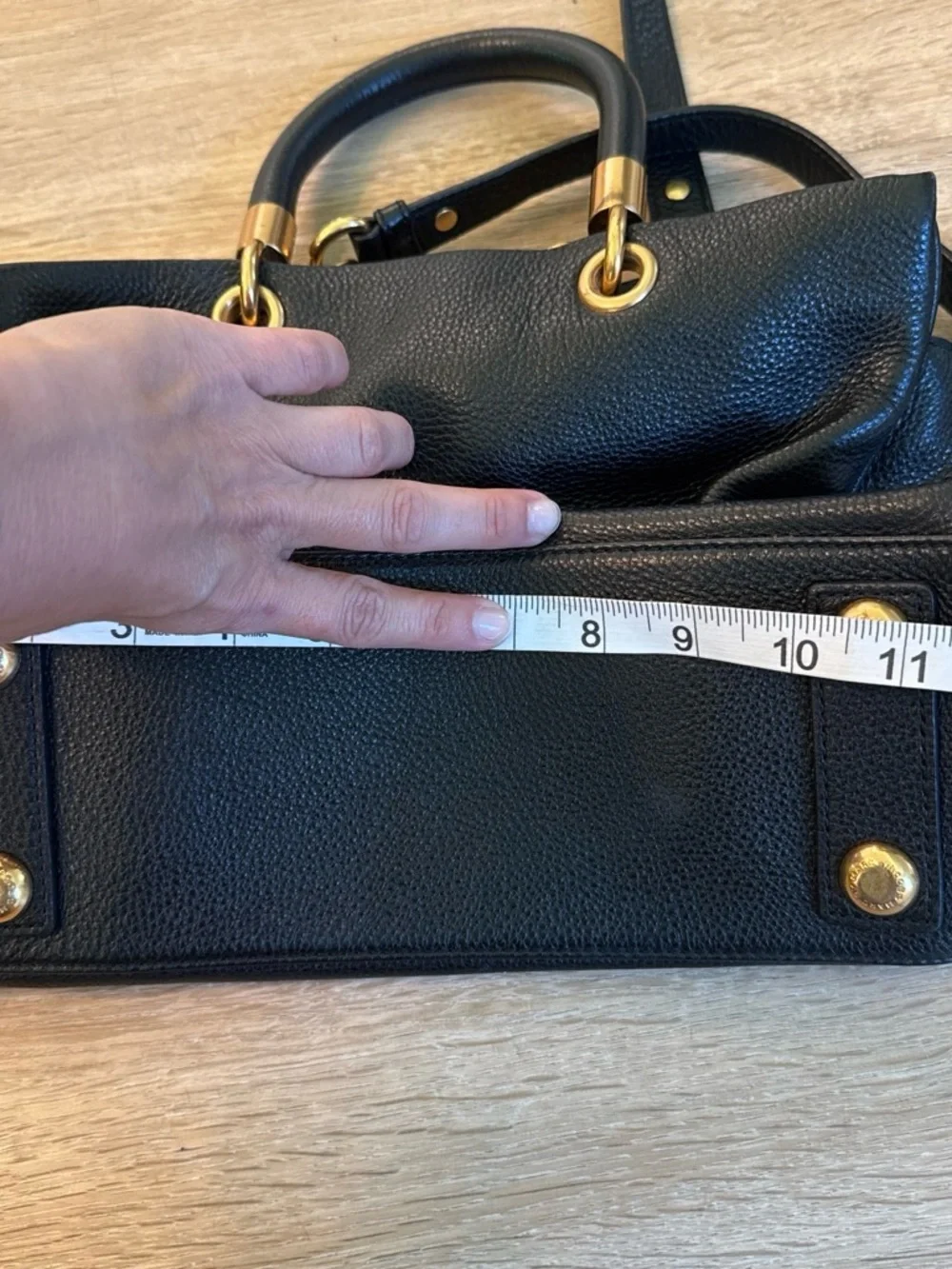 Marc by Marc Jacobs Black Pebbled Leather Satchel with Gold Hardware